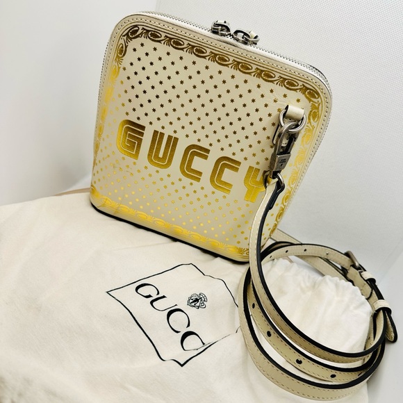 EUC GUCCI x Sega White/Gold Leather GUCCY Mini Crossbody Bag - Picture 3 of 17